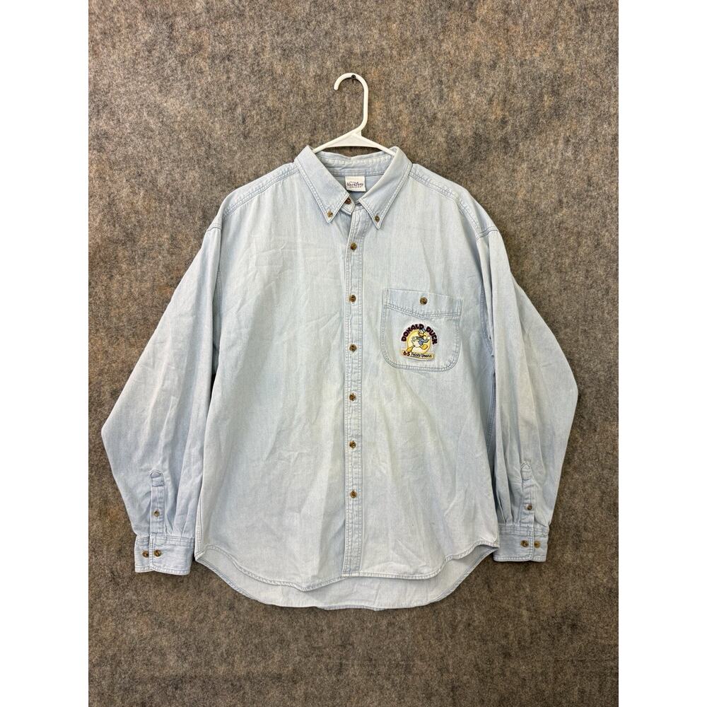 Vtg Walt Disney Gallery Donald Duck Denim Shirt 65 Fiesty Yrs Pocket Large